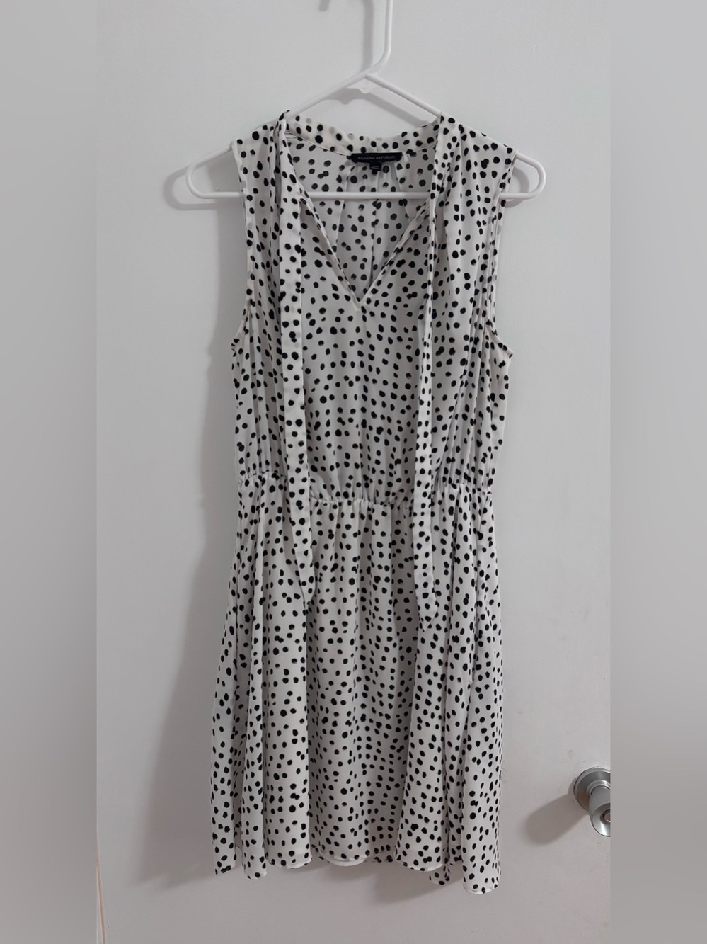 Banana Republic White Midi Dress with Black Polka Dots